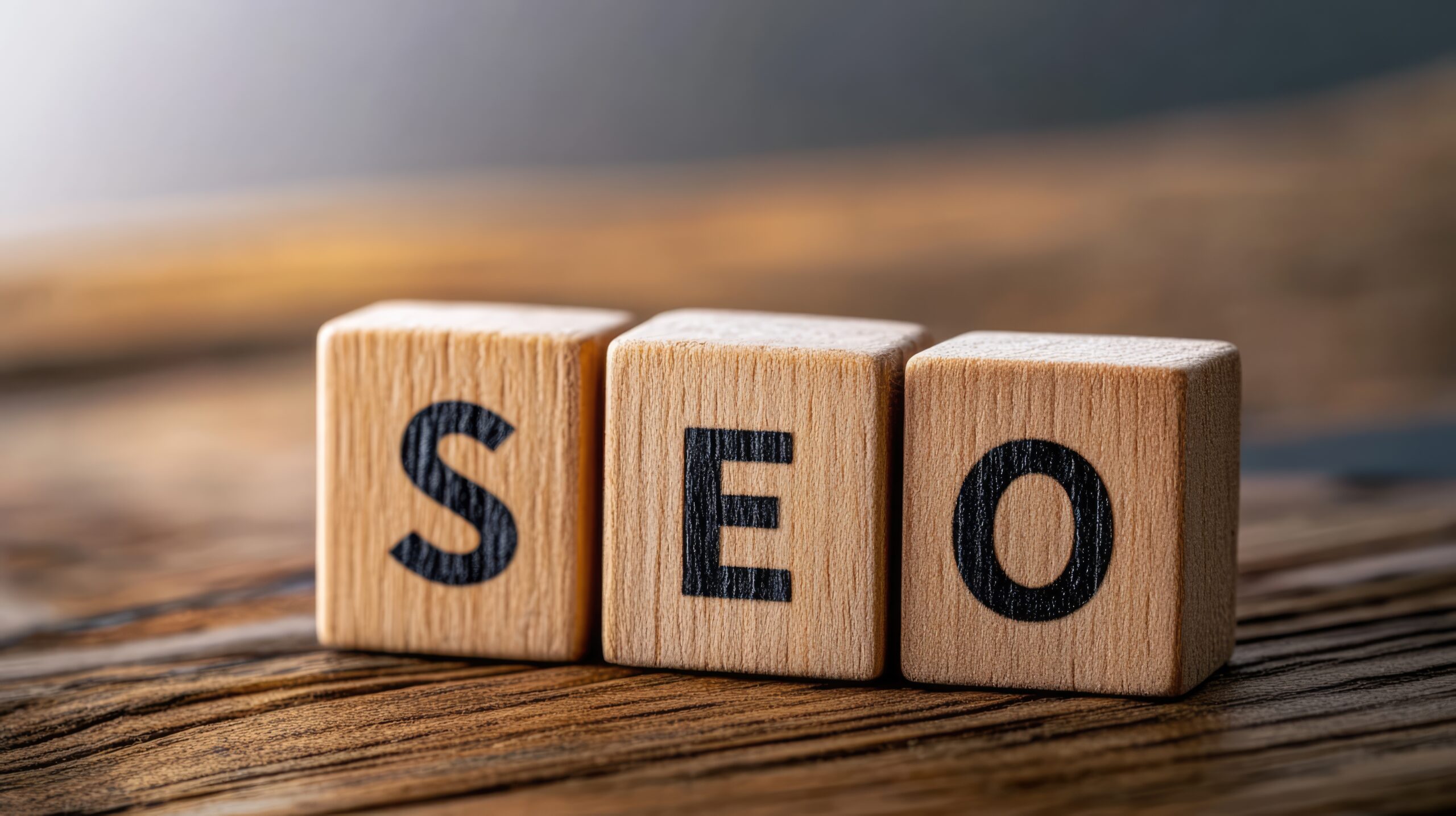 Wooden blocks spelling SEO on a desk