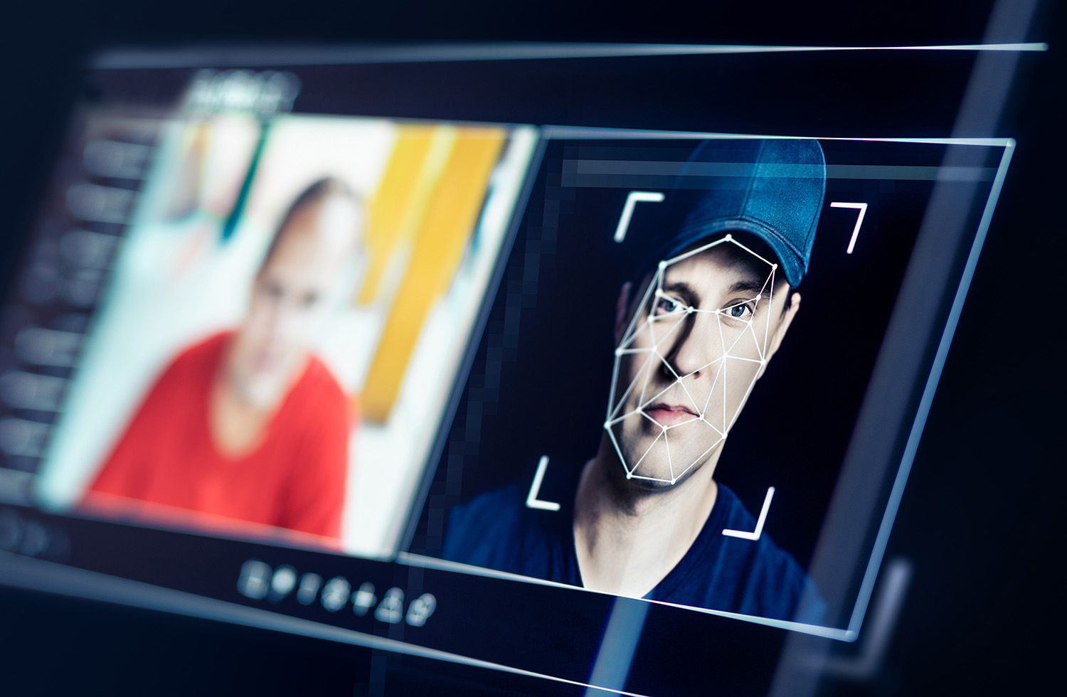Video call showing facial tracking points over a participant’s face