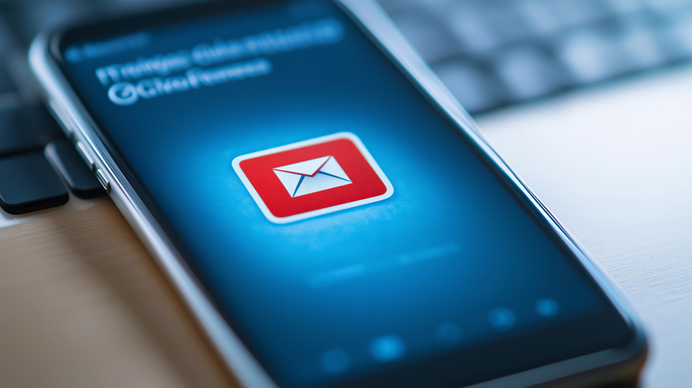 Smartphone displaying an email icon beside a keyboard