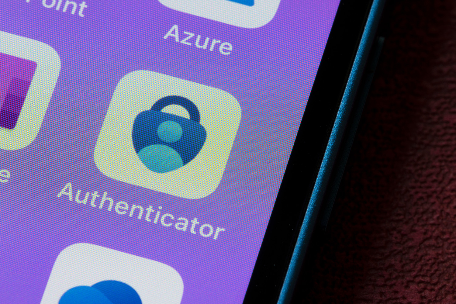 Close-up of the Microsoft Authenticator app icon on a phone