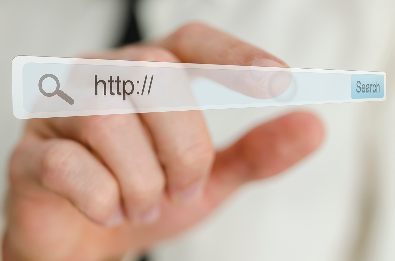 Hand reaching toward a browser address bar illustration